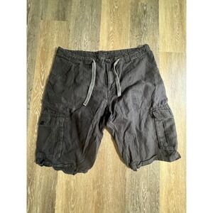Sean John Cargo Shorts Mens 42 Black Good Linen Blend Drawstring Utility Pocket